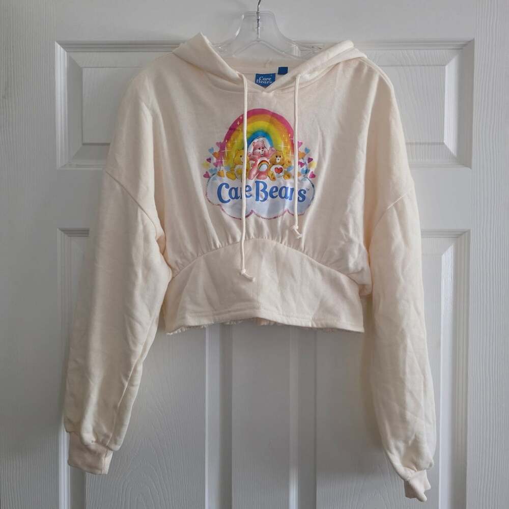 Care Bears Cropped Hoodie Cream Medium Y2K Kidcore